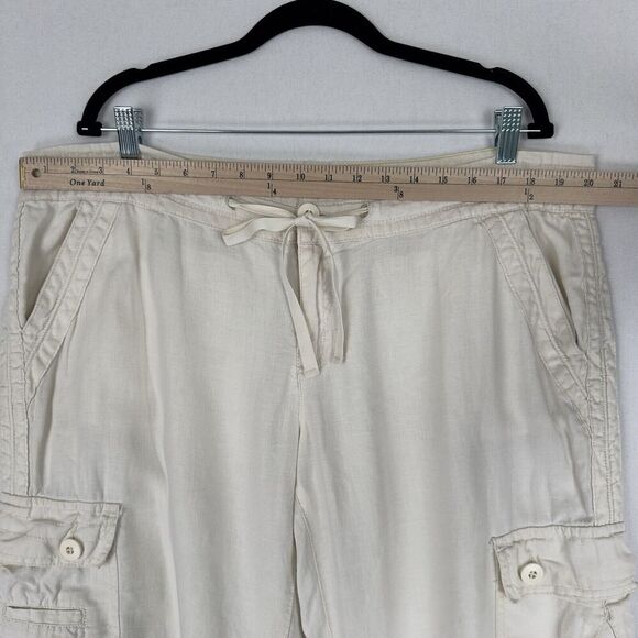 Old Navy Pants Womens 16 Ivory Straight Leg Relaxed Cargo 100% Linen Breathable - Picture 14 of 16